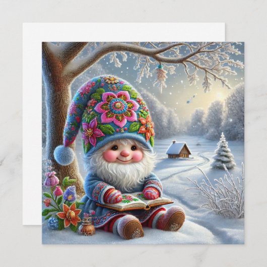 Lieve Winterkabouter in een Gezellige Winterlandsc Feestdagenkaart (Voorkant / Achterkant)