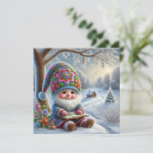 Lieve Winterkabouter in een Knus Winterlandschap Feestdagenkaart (Staand voorkant)