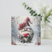 Lieve winterkabouter met rood hart feestdagenkaart (Staand voorkant)