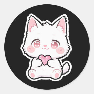 Lieve Witte Kat Ronde Sticker
