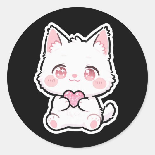 Lieve Witte Kat Ronde Sticker (Voorkant)