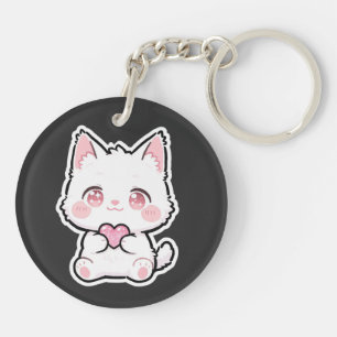 Lieve Witte Kat Sleutelhanger