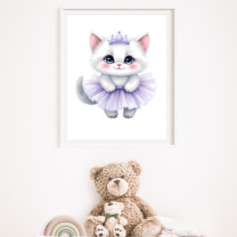 Lieve Witte Kittensprinses in Paarse Tutu Koninkli Poster