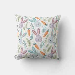 Lieve Wortel & Fluffy Konijn Pastel Lente Patroon Kussen