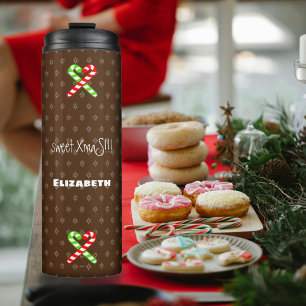 lieve XmaS Gingerbrood Pals-Candy Cane Custom Text Thermosbeker