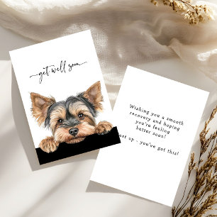 Lieve Yorkie kijkt uit script Beterschap Kaart