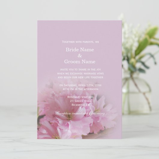 Lieve zachte roze kersen bloesem lentebruiloft kaart (Staand voorkant)