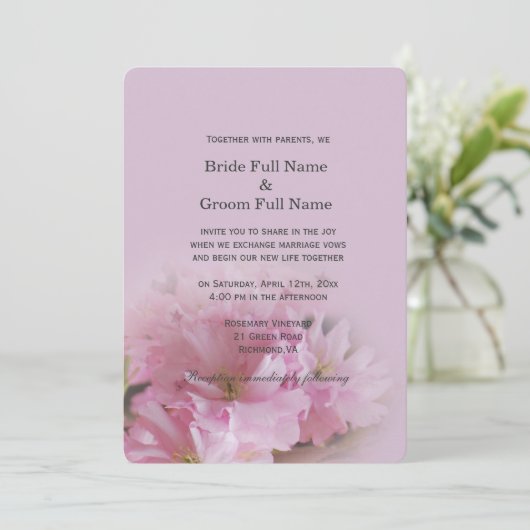 Lieve zachte roze kersen bloesem lentebruiloft kaart (Staand voorkant)