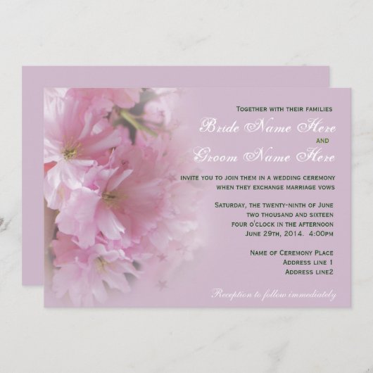 Lieve zachte roze kersen die op uitnodiging voor e (Voorkant / Achterkant)