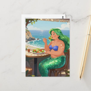 Lieve zeemeermin in het café die salade eet fantas briefkaart