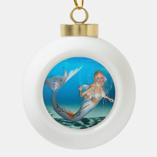 Lieve Zeemeermin Keramische Bal Ornament (Voorkant)