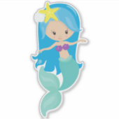 Lieve Zeemeermin, Kleine Zeemeermin, Blauwe Haren, Sticker (Voorkant)