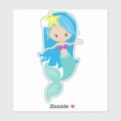 Lieve Zeemeermin, Kleine Zeemeermin, Blauwe Haren, Sticker (Vel)