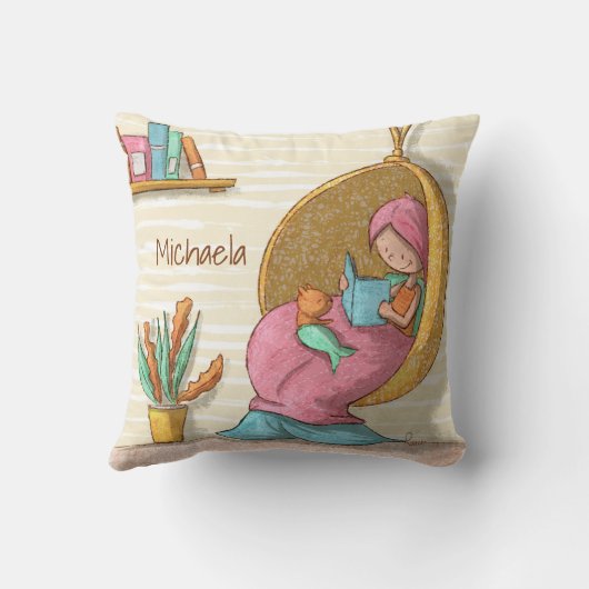 Lieve zeemeermin met kat Leeshoek Kussen (Achterkant)