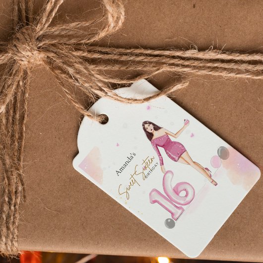 Lieve zestien, gelukkige zestiende verjaardag, cadeaulabel