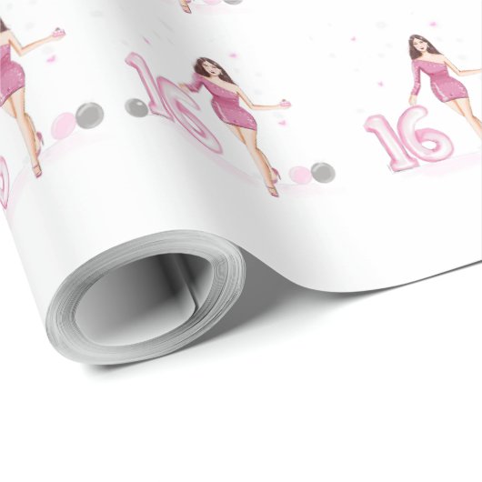 Lieve zestien, gelukkige zestiende verjaardag, cadeaupapier (Rol Hoek)