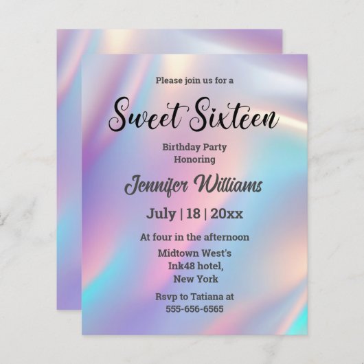 lieve zestien stijlvolle holografische uitnodiging (Voorkant / Achterkant)