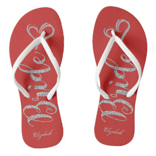 Lieve zilveren glitter bruid,Hart -Persoonlijk Teenslippers
