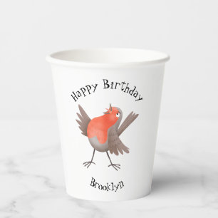 Lieve zingende roodborst vogel cartoon papieren bekers
