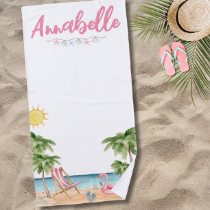 Lieve Zomer Naam Waterverf Palmboom Tropisch Strandlaken