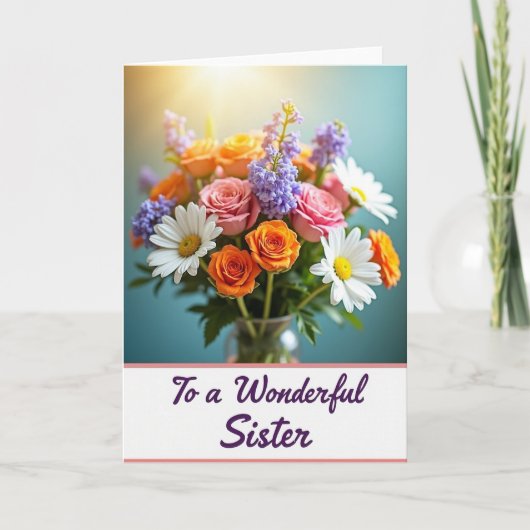 Lieve Zus Moederdag Bloem Kaart (Voorkant)