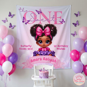 Lieve Zwarte Baby Meisje Afro Puf 1e Verjaardag Wandkleed
