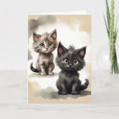 Lieve Zwarte en Tabby Poesjes Portret Blank Kaart (Voorkant)