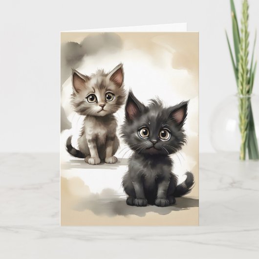 Lieve Zwarte en Tabby Poesjes Portret Blank Kaart (Voorkant)