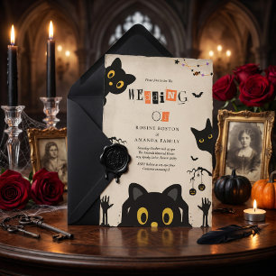 Lieve Zwarte Kat Halloween Bruiloft Kaart
