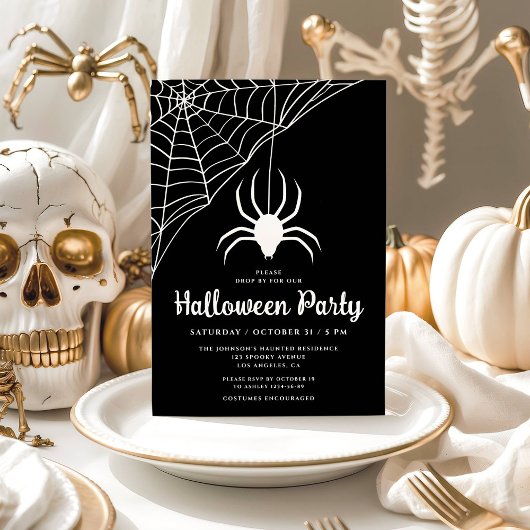 Lieve Zwarte Spin Invitatie voor Halloweenfeest Kaart