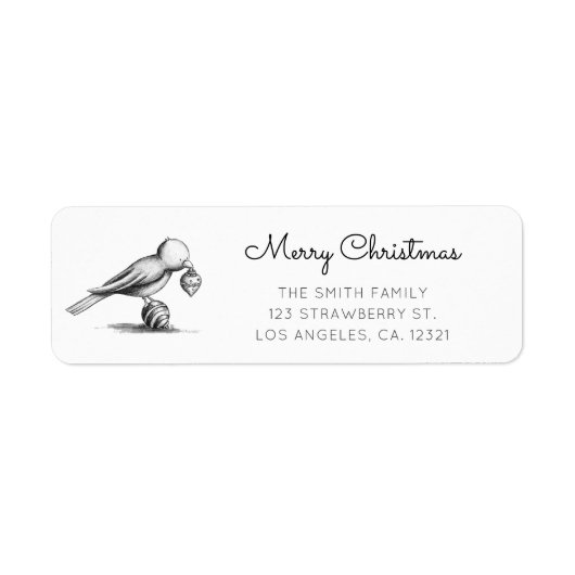 Lieve Zwarte Witte Vogel Kerst Retouradres Etiket (Voorkant)