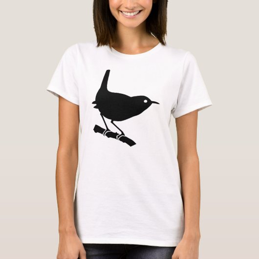 Lieve zwarte Wren Bird op een Branch T-shirt (Voorkant)