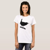 Lieve zwarte Wren Bird op een Branch T-shirt (Voorkant volledig)