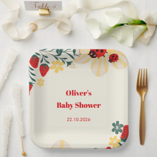 Lieveheersbeestje & Aardbei Baby Shower Papieren Bordje
