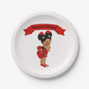 Lieveheersbeestje Afro-Amerikaans Baby Meisje Rode Papieren Bordje