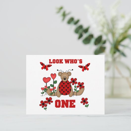 Lieveheersbeestje Beer Eerste Verjaardag Tshirts e Briefkaart (Staand voorkant)