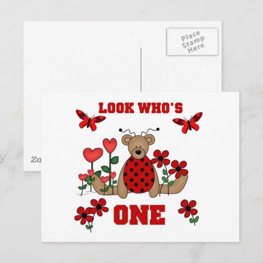 Lieveheersbeestje Beer Eerste Verjaardag Tshirts e Briefkaart (Voorkant / Achterkant)