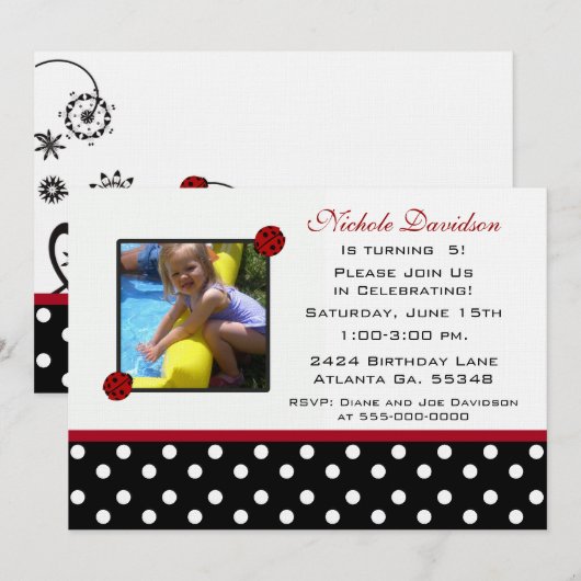 Lieveheersbeestje: Birthday Party Invitations Kaart (Voorkant / Achterkant)