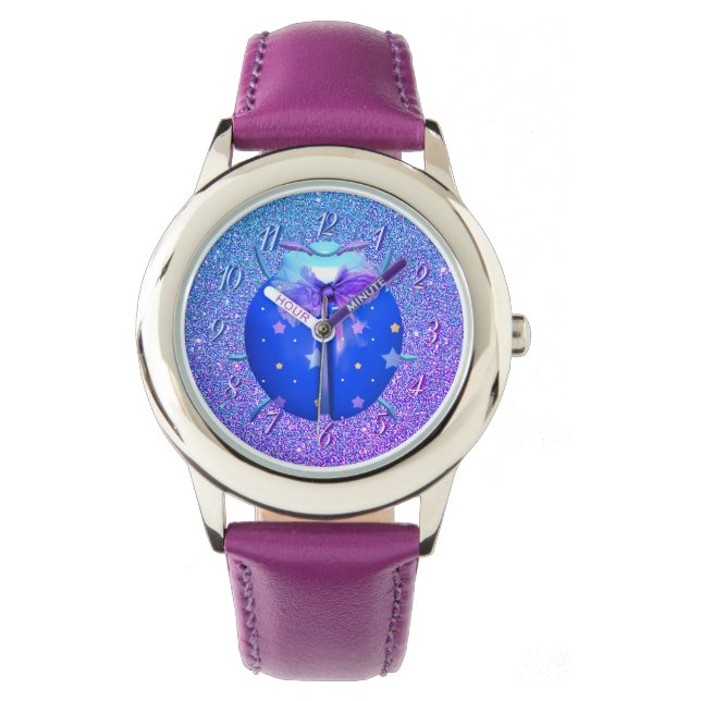 Lieveheersbeestje blauw sterren schattig glitter p horloge (Voorkant)