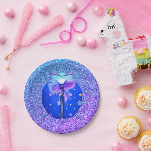 Lieveheersbeestje blauwe ster mooie glitters papieren bordje (Feest)