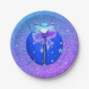 Lieveheersbeestje blauwe ster mooie glitters papieren bordje