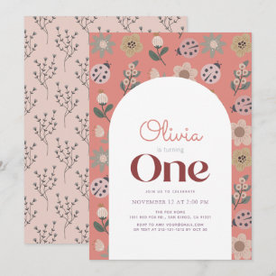 Lieveheersbeestje & Bloem Patroon Arch Roze 1e Ver Kaart