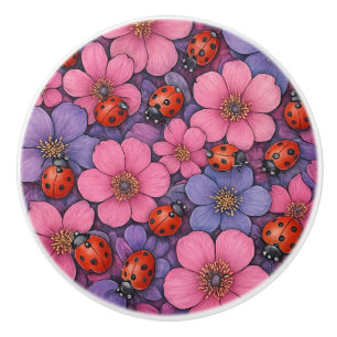 Lieveheersbeestje Bloemen Keramische Knop