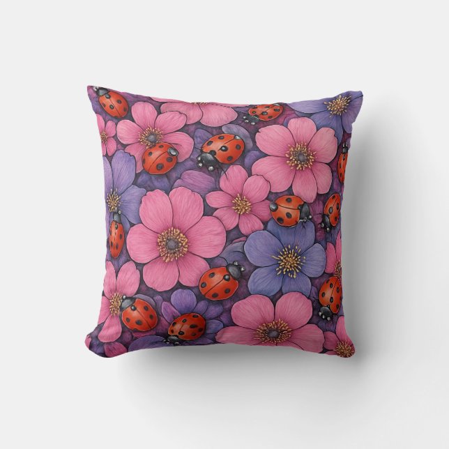 Lieveheersbeestje Bloemen Kussen (Voorkant)