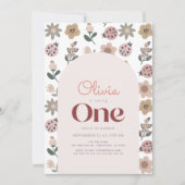 Lieveheersbeestje & bloemenpatroonboog 1e verjaard kaart (Voorkant)