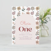 Lieveheersbeestje & bloemenpatroonboog 1e verjaard kaart (Staand voorkant)