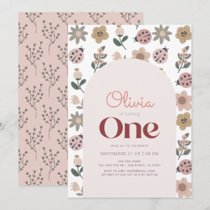 Lieveheersbeestje & bloemenpatroonboog 1e verjaard kaart