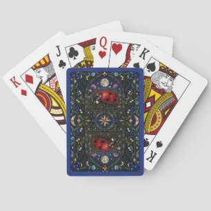 Lieveheersbeestje, bloemrijke weide in glas in loo pokerkaarten