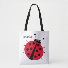 lieveheersbeestje cartoon fun rood zwart wit tote bag
