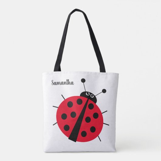 lieveheersbeestje cartoon fun rood zwart wit tote bag (Achterkant)